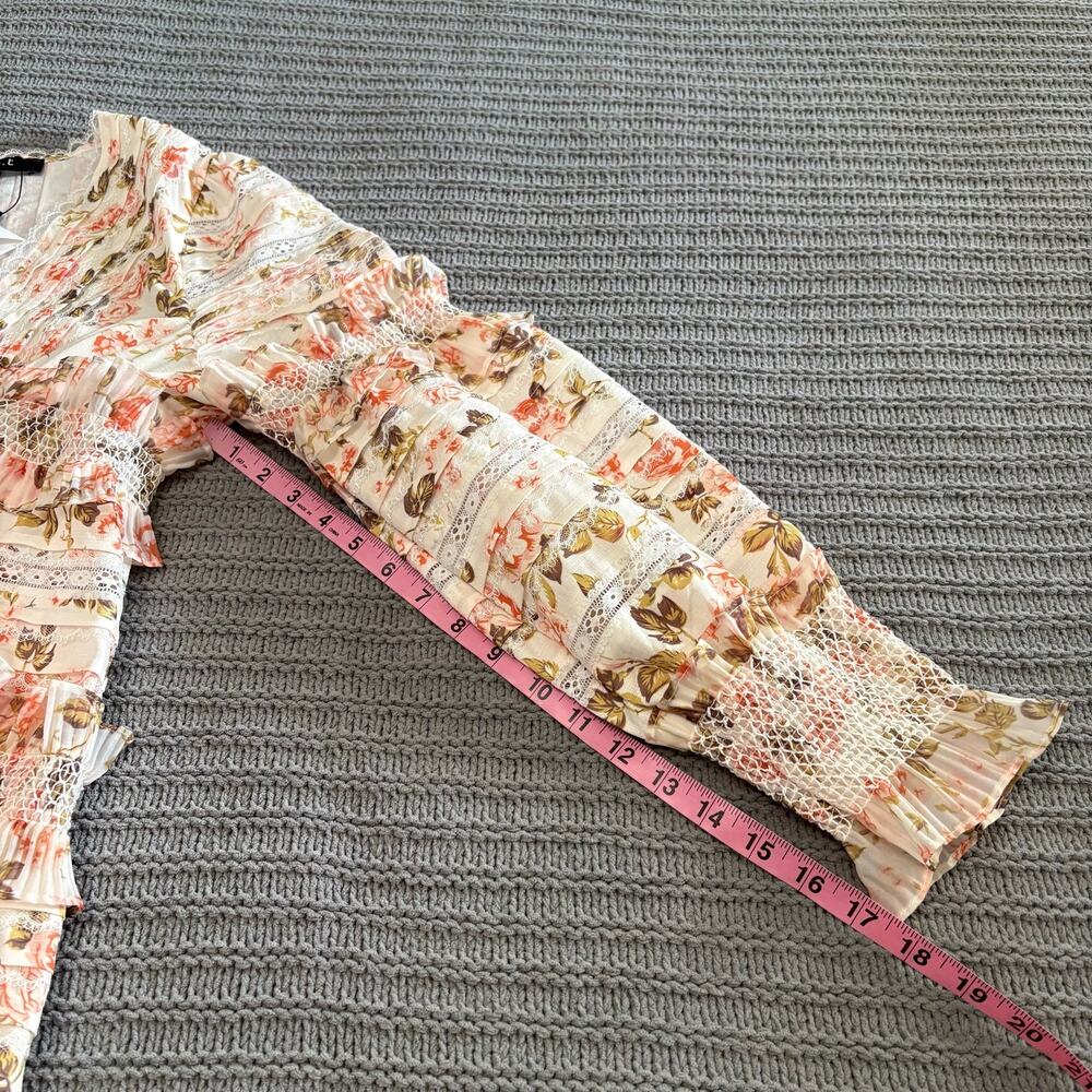 O.P.T. Flora Floral Print Ruffled Long Sleeve Bodycon Mini Dress Sz XL Coquette - Picture 10 of 10